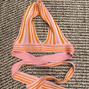 Pink and orange halter wrap top